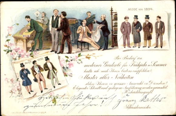 Forerunner litho men's fashion from 1830 and 1894, master tailor