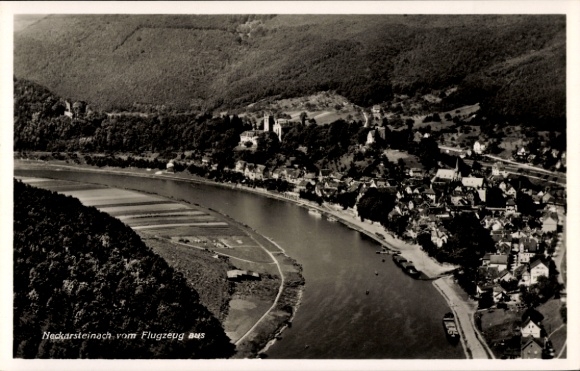 Postcard Neckarsteinach in Hesse, aerial photograph