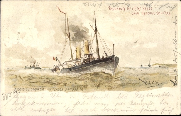 Postal Card Artist Postcard Steamer Princess Clementine, Ostend-Dover Line