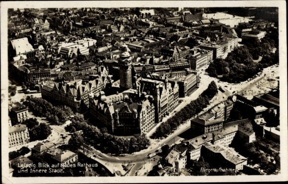 PC Leipzig in Saxony, aerial photo of the city center, New Town Hall