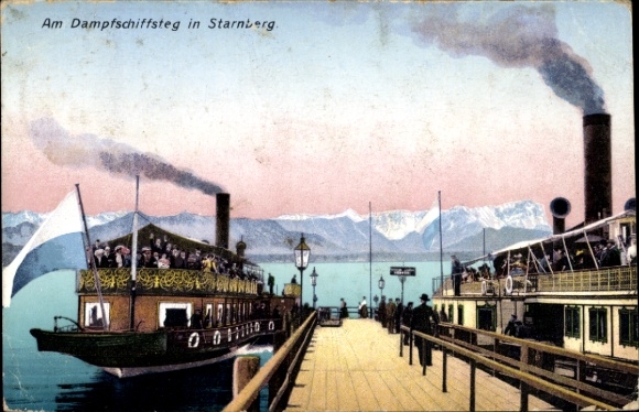 Postcard Starnberg in Upper Bavaria, steamship pier, salon steamers Luitpold and Wittelsbach