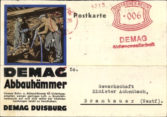 Ak DEMAG AG Duisburg, Abbauhämmer, Bohrhämmer für Untertagearbeiten, Bergleute