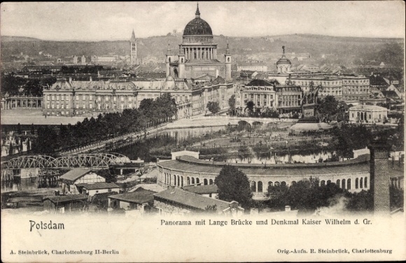 Ak Potsdam Sanssouci, Panorama mit Lange Brücke, Denkmal Kaiser Wilhelm, Potsdam