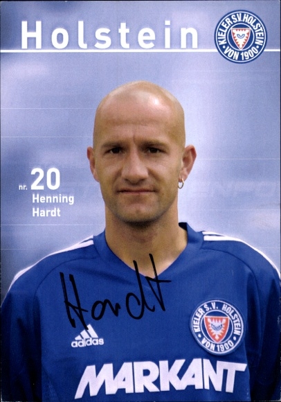 Karta autografu piłkarza Henninga Hardta, Holstein Kiel, autograf