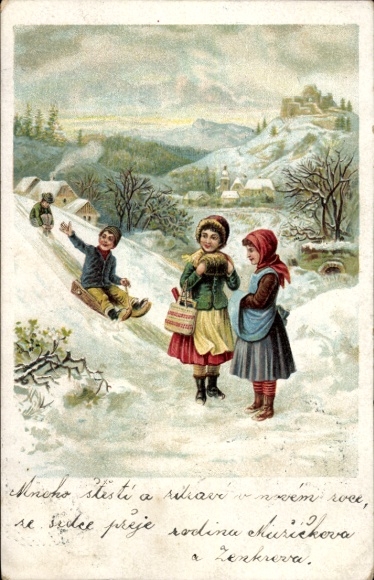 Ak kinderen sleeën, winter, sneeuw