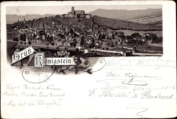 Chromo-Litho Königstein im Taunus, panorama of the city