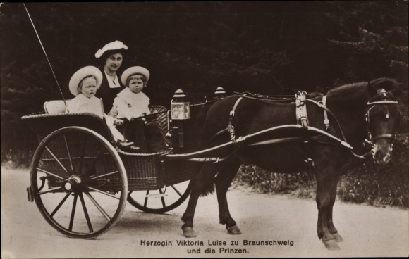 Ak Prinzessin Victoria Luise von Preußen, Herzogin von Braunschweig mit Söhnen, Kutsche