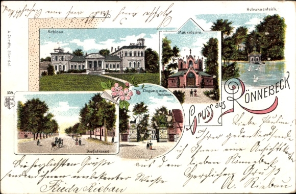 Chromo-Litho Rönnebeck Ballerstedt Altmark, Mausoleum, Castle, Swan Pond, Village Street