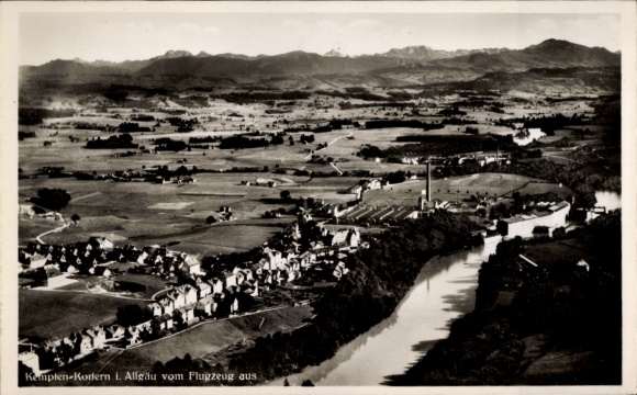 Postcard Kempten im Allgäu Swabia, aerial photograph, Kortern