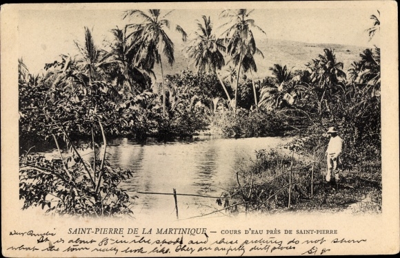 Postcard Saint Pierre Martinique, Watercourse, Uferpartie, Wasser