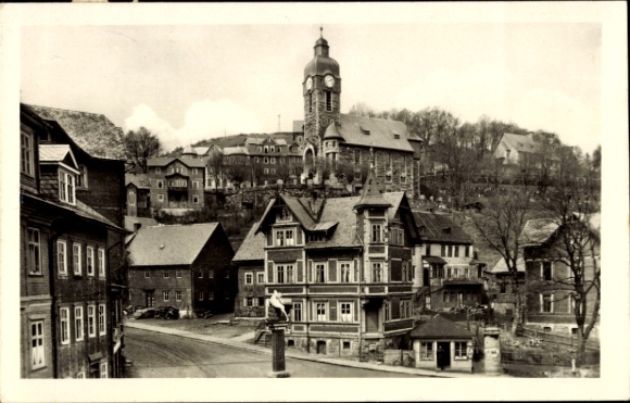 Ak Lauscha in Thüringen , Stadtansicht, Uhrturm,  Gebäude