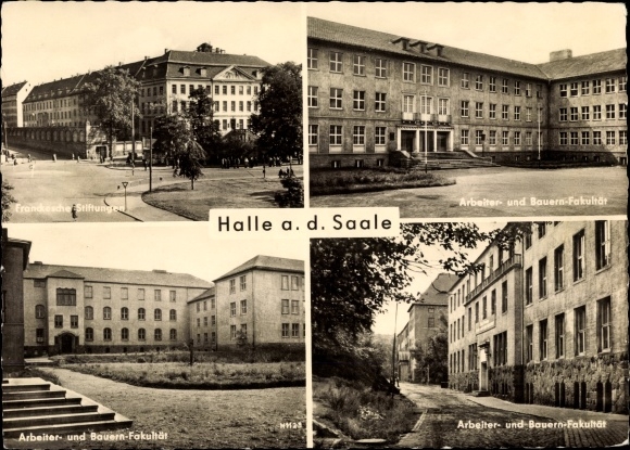 Postwaardekaart ansichtkaart Halle an der Saale, Frackensche stichtingen, arbeiders- en boerenfaculteit