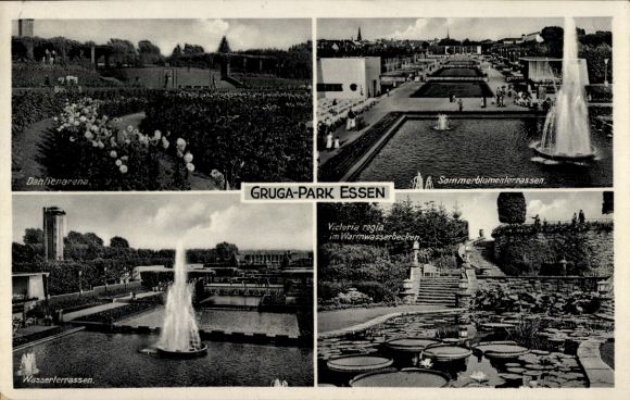 Postcard Essen in the Ruhr area, Gruga Park, Dahlia Garden, Summer Flower Terraces, Water Terraces