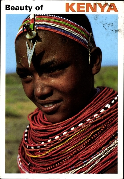 Ak Kenya, Samburu-meisje, hoofdtooi, kettingen