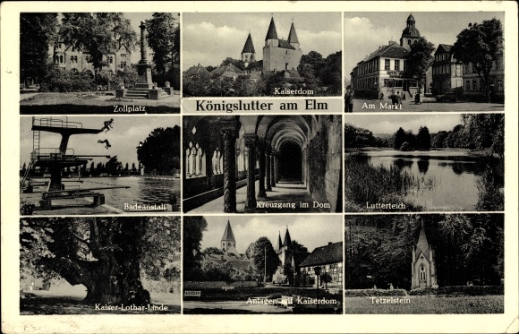 KP Königslutter am Elm, Zollplatz, rynek, Lutterteich, krużganek w katedrze, Kaiser Lothar Linde