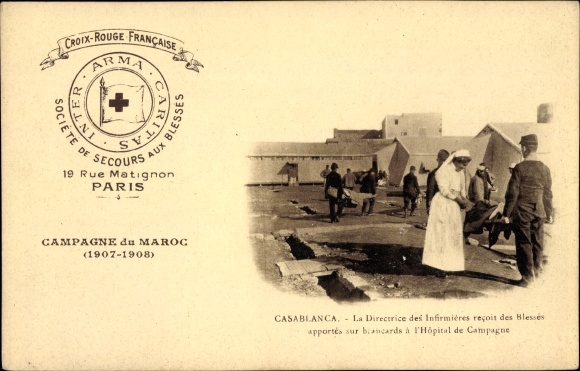 Postcard Casablanca Marokko, French Red Cross, Morocco Campaign 1907