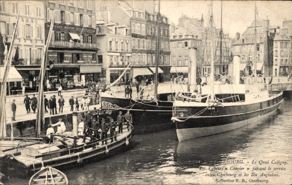 Ak Cherbourg en Cotentin Manche, Hafenansicht, Schiffe, Hafenarbeiter, 