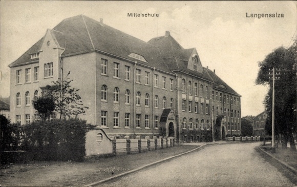 Postcard Bad Langensalza in Thuringia, middle school building, architecture, street, trees
