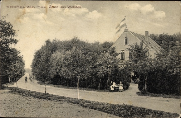 Ak Wehden Schiffdorf Landkreis Cuxhaven, Waldkurhaus von Diedr. Priess, Straßenpartie
