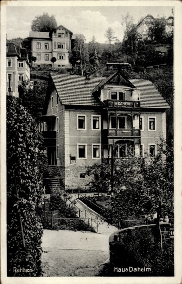 Ak Kurort Rathen im Elbsandsteingebirge, Haus Daheim mit Umgebung