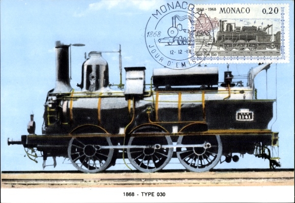 Maximum Postcard Monaco, Monegasque Railway, steam locomotive from 1868, type 030, no. 1141