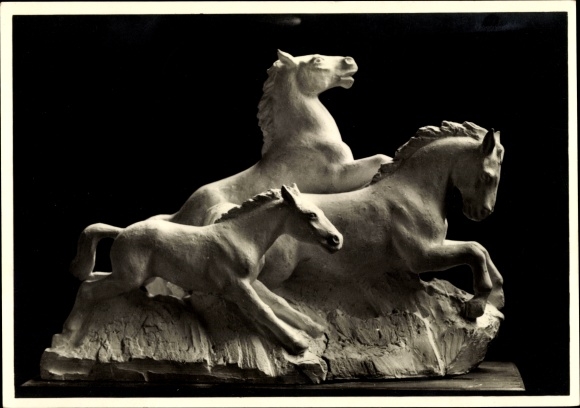 Postcard plastic by Prof. Hans Haffenrichter, three horses
