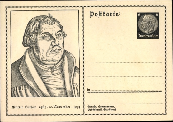 Postal stationery PC Martin Luther, 1483, November 10, 1933