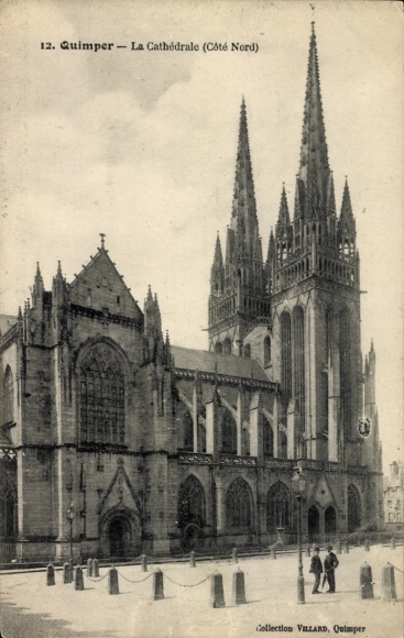 Postcard Prat to Raz Penhars Quimper Finistère, the cathedral (north side)
