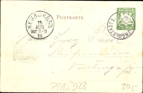 Postwaardestuk ansichtkaart Ingolstadt Opper-Beieren, 25-jarig jubileum kb I foot art. Regt., PP 15 D 28
