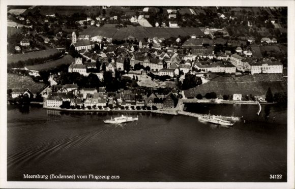 Postcard Meersburg in the Bodenseekreis Baden Württemberg, aerial photograph