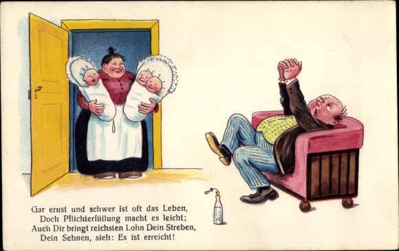 Artist Postcard Life is often very serious and difficult, men have triplets