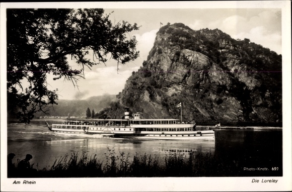 PC saloon steamer Ernst Ludwig on the Loreley, Cologne Düsseldorfer Rheindampfschifffahrt