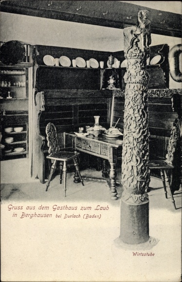 Postcard Berghausen Pfinztal am Kraichgaus Baden Württemberg, Inn Zum Laub, Stube