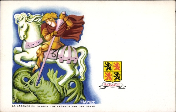 Kunstenaar Postkaart Hayez, Henegouwen Wallonië Henegouwen, De Legende van den Draak, Wapenschild