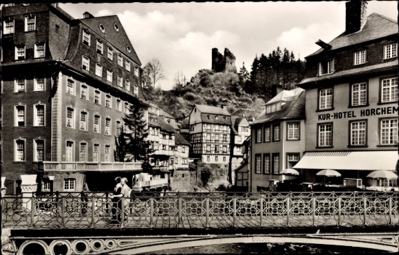 KP Monschau Montjoie w Eifel, Kur-Hotel Horchem, widok na Haller, Eifel, budynek, most