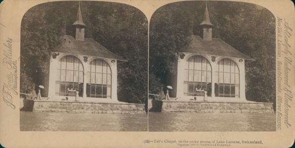 Stereo photo canton Uri, Tellskapelle at Lake Lucerne