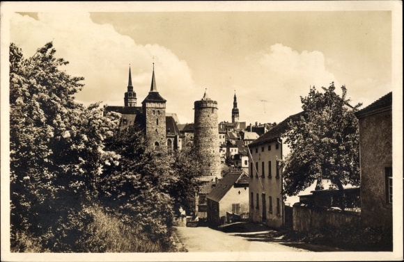 Postcard Bautzen in Lusatia, view of the city from the Scharfenweg, old water art, Michaeliskirche