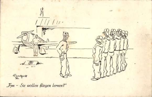 Artist Postcard Flight School, from Quax the Crash Pilot, Luftwaffe