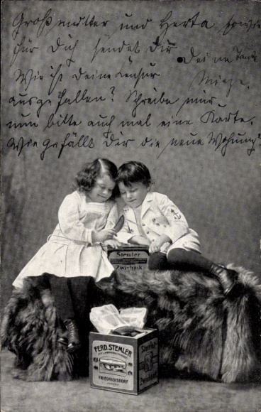 Postcard Friedrichsdorf im Taunus, advertising, Stemler Zwieback factory, boy and girl