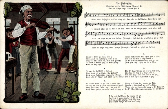 Song Ak Mückenberger, Der Zipfelsgörg, Vogtland volkslied, muzikant met viool, dansparen