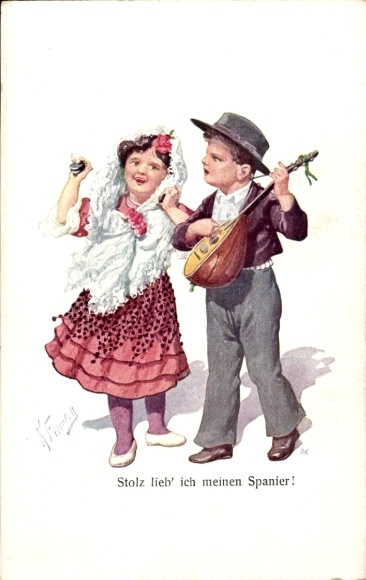 Artist Postcard Feiertag,K., castanets, mandolin, dance