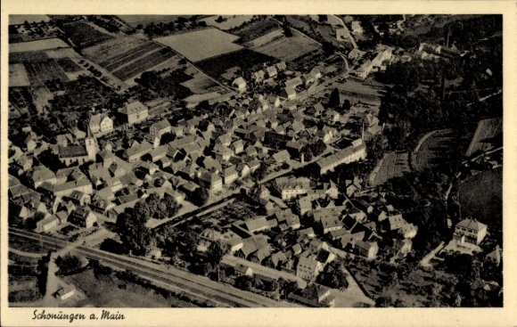 Postcard Schonungen am Main Lower Franconia, aerial photograph