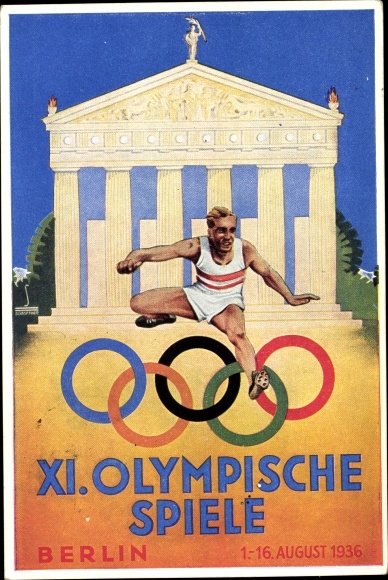 Artist Postcard XI. Olympic Games Berlin 1936, hurdler, Austrian Olympic Fund