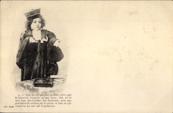 Postcard boy as judge, judge's robe