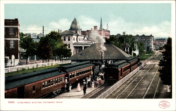 Postcard Petoskey Michigan USA, suburban train station