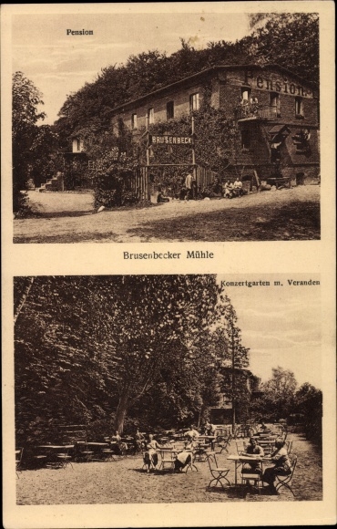 Postcard Bad Kleinen in Mecklenburg, Brusenbecker mill, pension, concert garden, porch