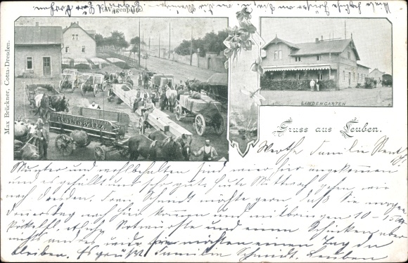 Briefkaart Dresden Leuben, Wagenplatz, Wagons, Lindengarten