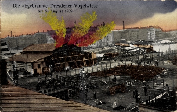 PC Dresden Altstadt Johannstadt, The burned-out Vogelwiese, August 2, 1909