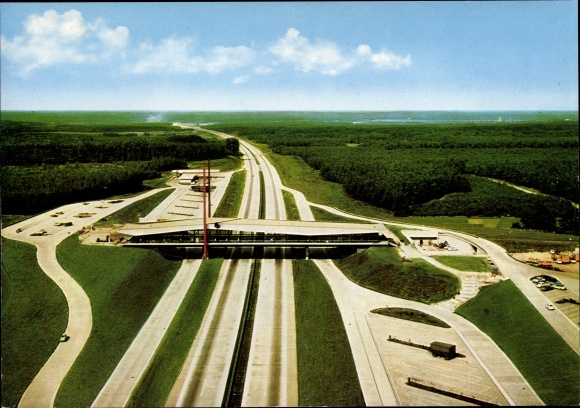 Postcard Nellinghof Schierberg Neuenkirchen Vörden Lower Saxony, Autobahn Brückenrasthaus Dammer Berge