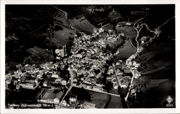 Postcard Todtnau in the Black Forest, aerial view of the Black Forest, 700 m above sea level, architecture